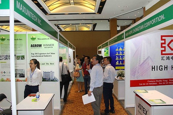 Agricultural fertilisers and plant protection products displayed at int'l exhibition